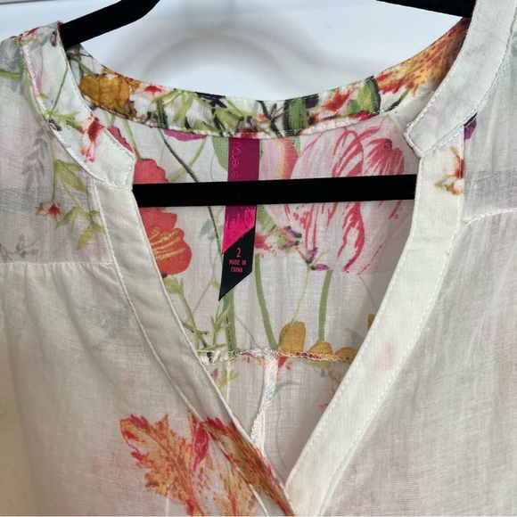 Target Pure Energy Semi-Sheer Cream Color Floral Roll Sleeve Blouse. Size 2. - Picture 10 of 14